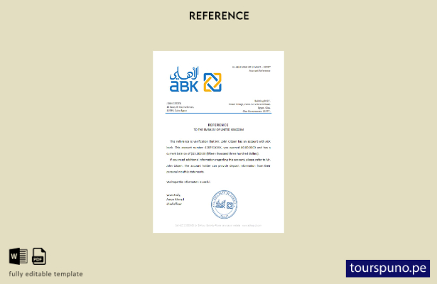 lista para imprimir plantilla de referencia del Banco Al Ahli de Kuwait de Egipt
